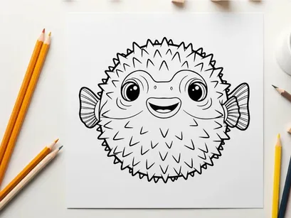 Cute happy pufferfish smiling vector illustration flat design