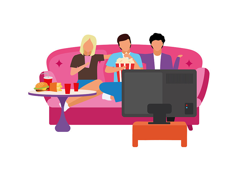 Movie night with friends flat concept vector illustration