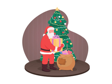 Santa claus with gifts 2D vector web banner, poster preview picture
