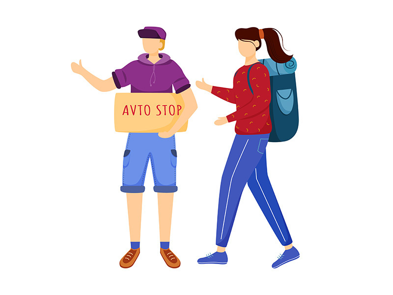 Hitchhiking experience flat vector illustration