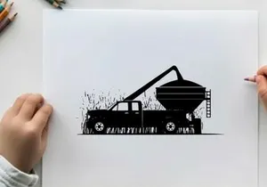 Silhouette of a truck with a grain auger in a field