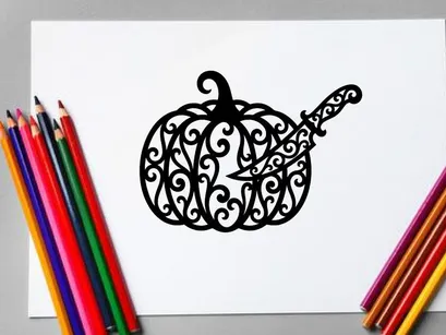 Calabaza de Halloween decorativa con diseño intrincado de espirales y hojas
