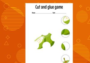 10 Pages Cut and glue game for kids with fruits. Cutting practice for preschoolers. Education page