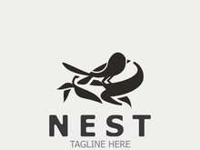 Bird nest logo natural root and leaf habitat bird house isolated template vector