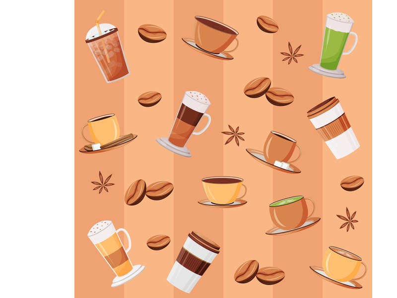 Coffee mugs flat vector seamless pattern