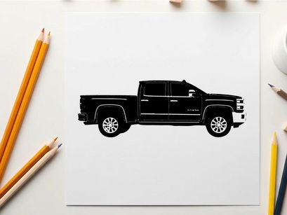 Silhouette of a black pickup truck with chrome accents