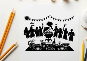 Summer BBQ Party Silhouettes Vector Illustration