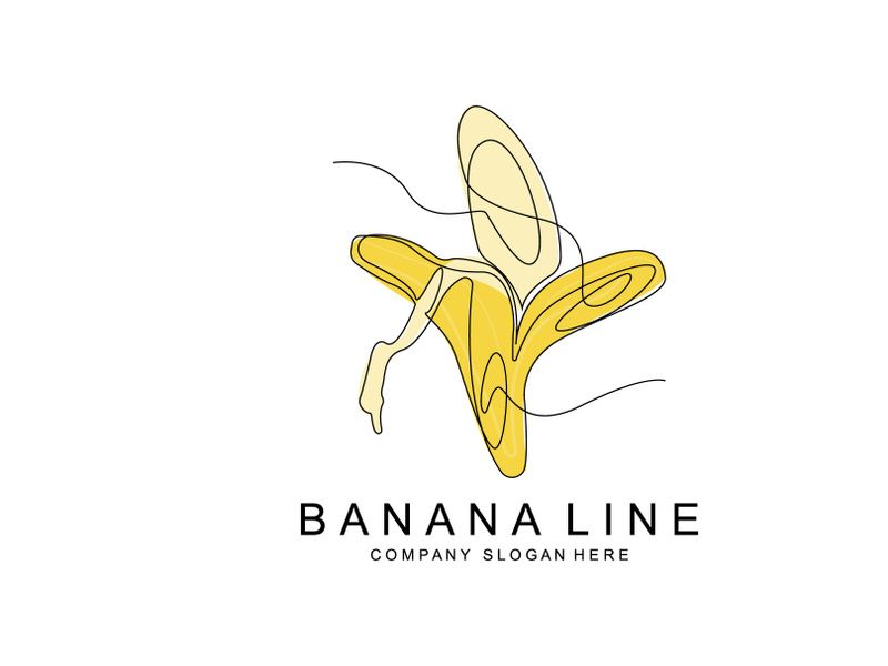 Banana Logo Design, Fruit Vector With Line Art Style, Product Brand Walpaper Illustration