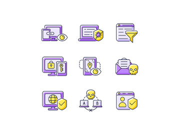 Internet surveillance purple RGB color icons set preview picture