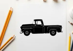 Silhouette of a classic old pickup truck in profile