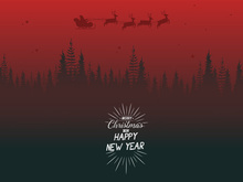 Christmas background santa, forest tree typography