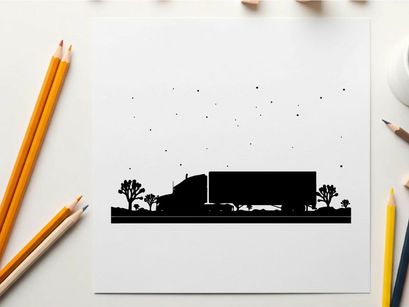 Truck driving on a road at dusk silhouette