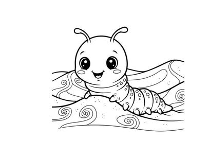 Cute cartoon caterpillar smiling on swirls vector illustration