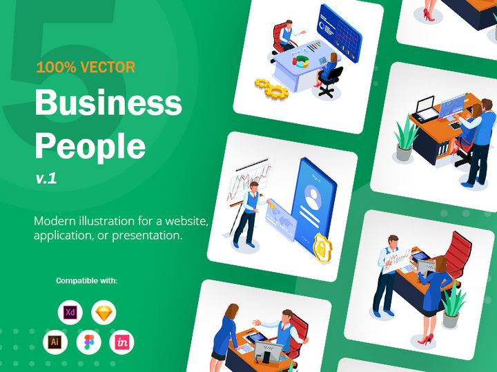 Set of Isometric Business People V1