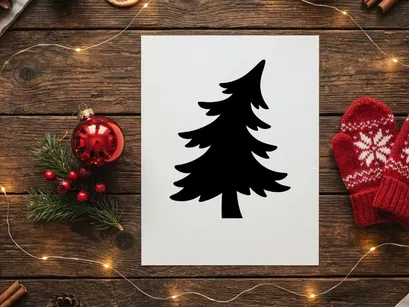 Black silhouette of a Christmas tree isolated on a white background