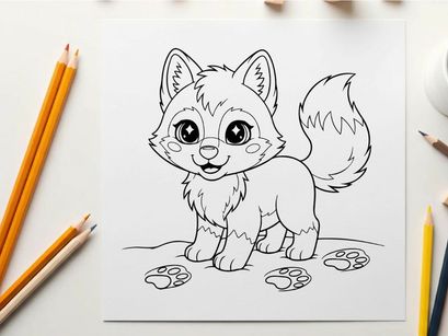 Cute white fox puppy sitting with cookies vector illustration