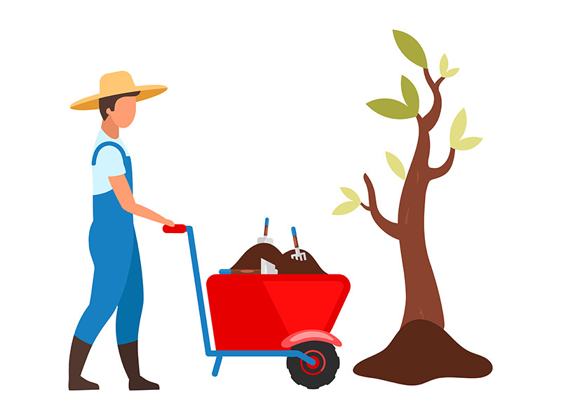 Male farmer gardening flat vector illustration