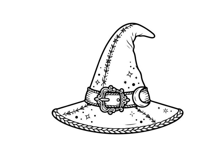 Classic wizard hat with stars and moon design. Vintage sorcerer headwear for fantasy costumes and magical themes.