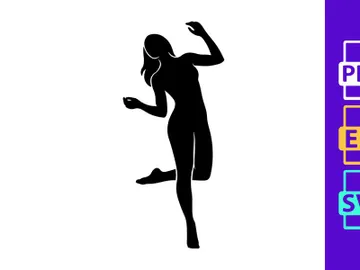 Silhouette woman dancing jump joyful motion black white minimalist art preview picture
