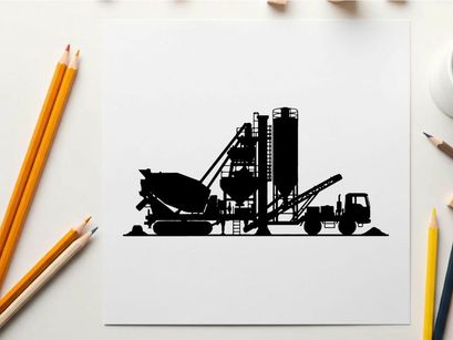Silhouette of a large industrial concrete mixer machine