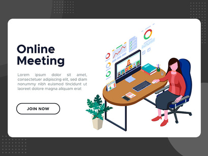 Businesswoman do online meeting illustration.