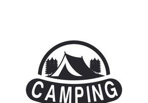 Pine trees and camping tent textured logo design vector illustration