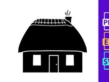 Thatched roof cottage with smoking chimney