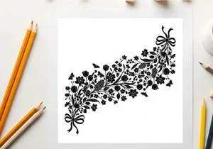 Silhouette of floral arrangement with bows on white background