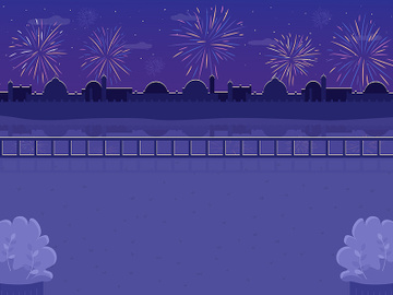 Nighttime fireworks flat color vector illustration preview picture