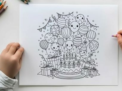 Happy birthday celebration with cake and balloons vector illustration
