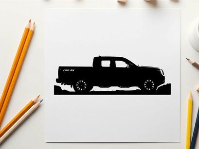 Silhouette of a pickup truck against a white background