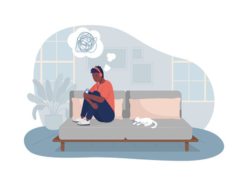 Lonely teen boy at home 2D vector isolated illustration preview picture