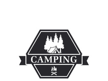 Pine trees and camping tent textured logo design vector illustration