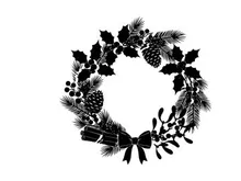 Christmas wreath silhouette with pinecones and ribbons