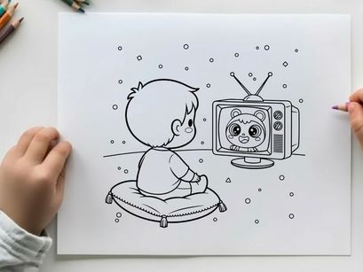 Boy watching retro tv boredom vector illustration flat design