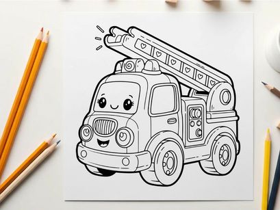 Cute fire truck smiling vector illustration flat design