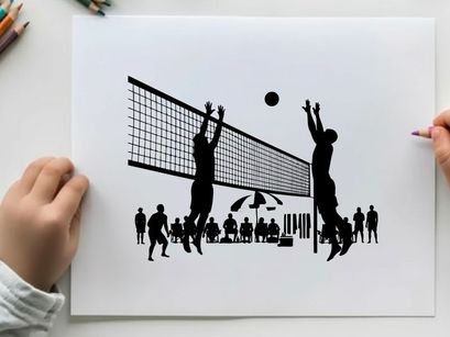 Volleyball players in action silhouette on the beach court