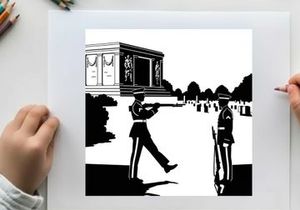 Soldiers standing guard at a memorial or cemetery silhouette