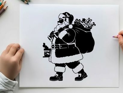 Santa claus silhouette with sack of toys on white