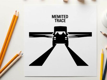 Silhouette of a speeding truck with motion blur and text 'memited trace'