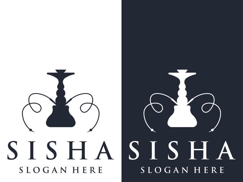 Isolated vintage hookah, shisha or waterpipe logo for club, bar, cafe and shop.