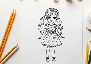 Cute girl in star dress smiling vector illustration