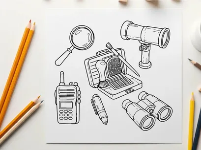 Investigation tools set flat design vector illustration