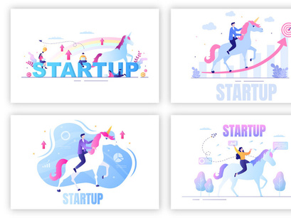 10 Unicorn Business Startup Illustration