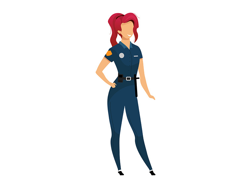 Female police officer flat color vector faceless character