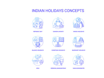 Indian holidays concept icons set preview picture