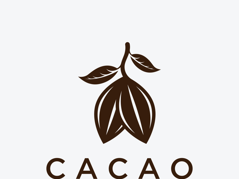 Chocolate cocoa pod plant logotype design, cocoa bean, exotic organic plant isolated background.