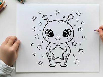 Cute baby alien holding star vector illustration flat design