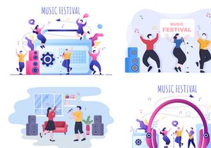 20 Music Festival Live Singing Performance Vector Illustration