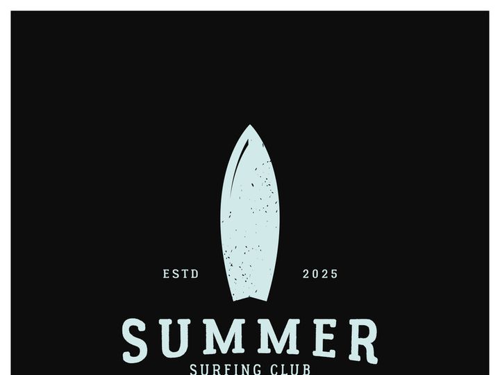 surfing logo with vintage paddle board beach waves, for business, sport, adventure, tourism, vacation